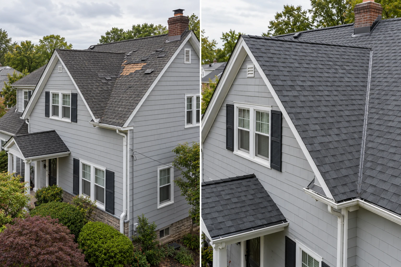 After repair illustration: gray home with an asphalt shingle roof